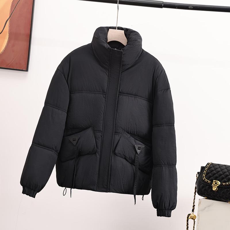 Petite Women's Korean Style Down Cotton Coat, Solid Color, Stand-up Collar, Cold-Proof, Short Bread Jacket for New Year.