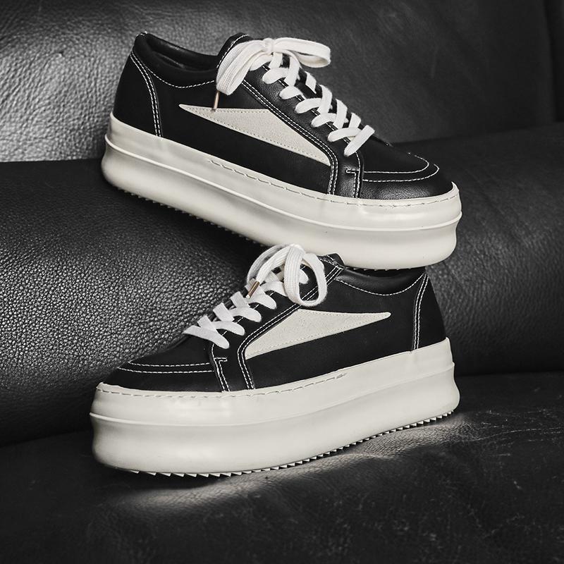 Pantofi bărbați pânză neagră Ricks Fashion Outdoor cu vârf jos, cu șireturi, sneaker de damă fashion casual, design Owens, mers în aer liber, înălțare invizibilă