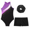 Kinder Mädchen Ärmelloses Gymnastik Trikot Ballett Tanz Biketard mit Shorts Haarband Set Dancewear Badeanzug Bademode
