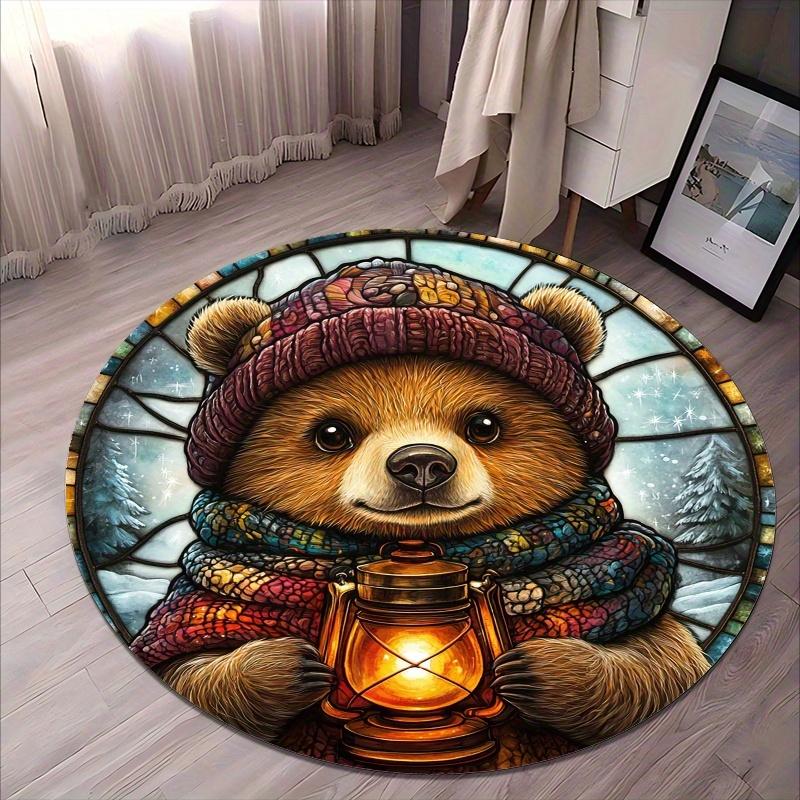 

Cute Bear Lantern Flannel-printed round floor mats are slip-resistant Suitable for living room bedroom terrace garden carpets 60cm