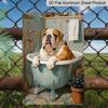 Placa de Metal 2D Plana 8×12 Polegadas Bulldog Engraçado na Banheira - Decoração de Parede de Banheiro Vintage Cativante, Pendurador de Alumínio para Banheiro, Casa de Amante de Cachorros ou Animal de Estimação