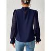 Women's Autumn Winter Half High Neck Patchwork Chiffon Long Sleeve Top