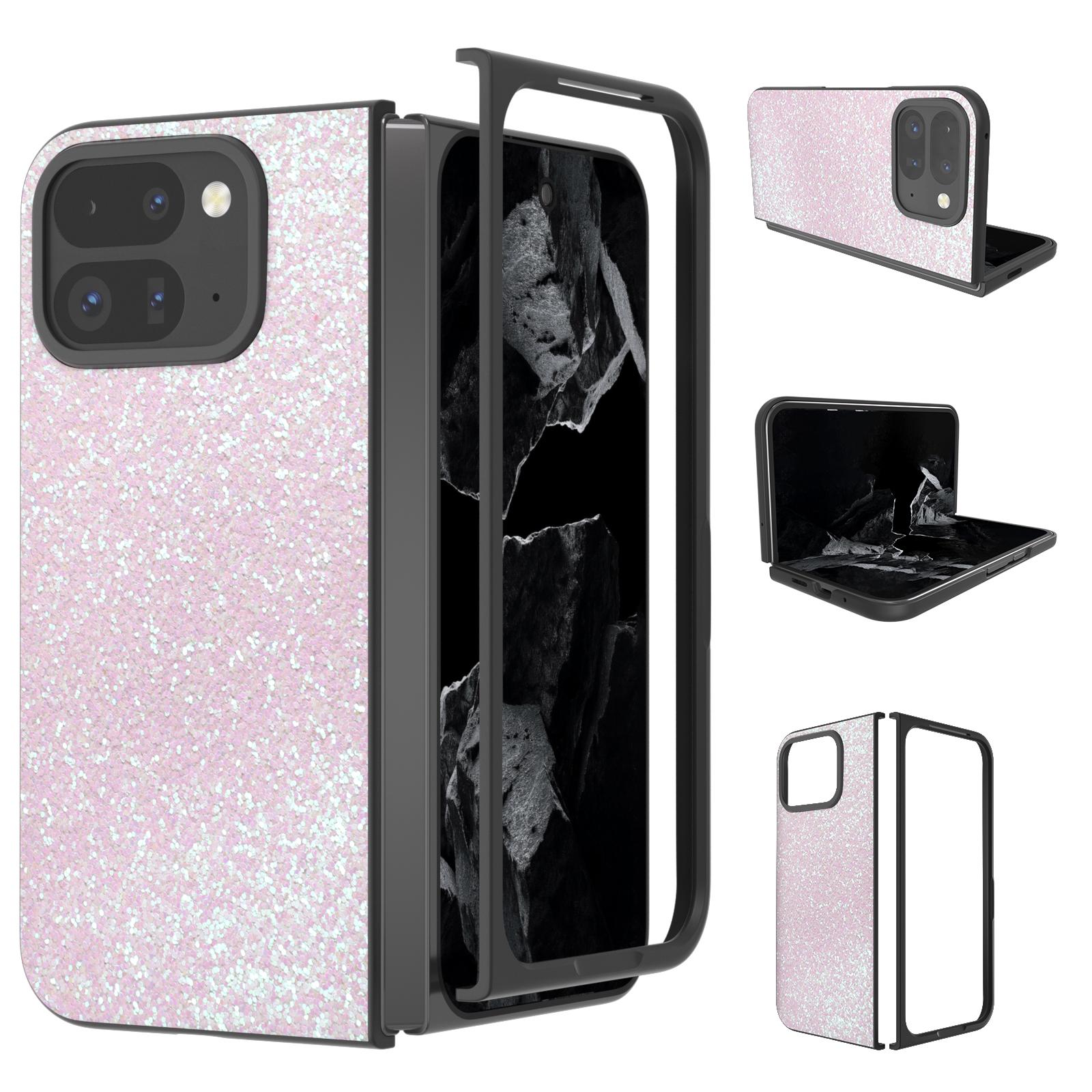 

For Google Pixel 9 Pro Fold 5G Case Colored Glitter Leather+PC Phone Cover Gradient Pink