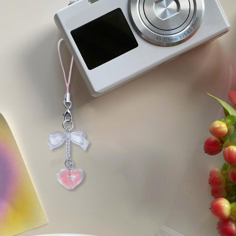 Y2K Heart Bowknot Pendant Phone Strap Portable Hanging Lanyard for Girls Women