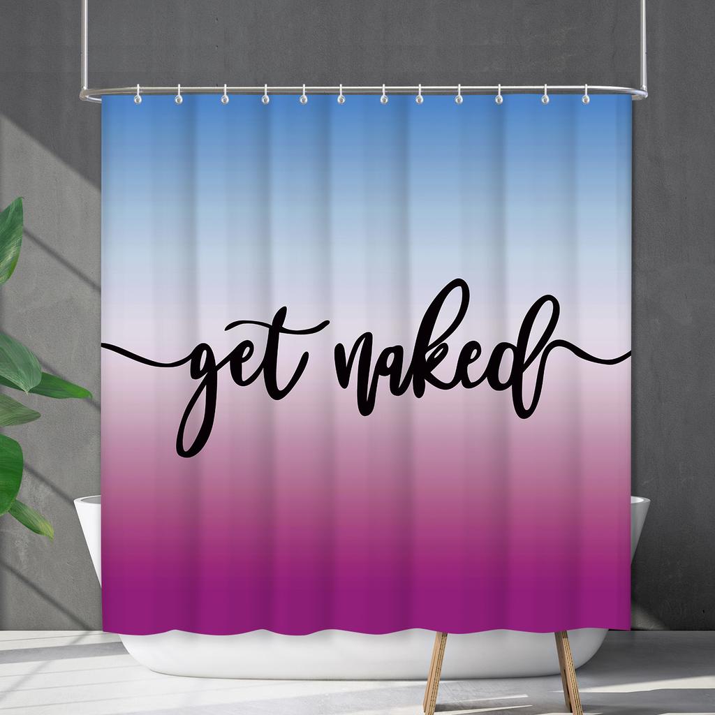 Shower Curtain Waterproof And Mildew-Proof Digital Printing English Alphabet Shower Curtain Bathroom Shower Cloth Partition Curtain Free Of Punching