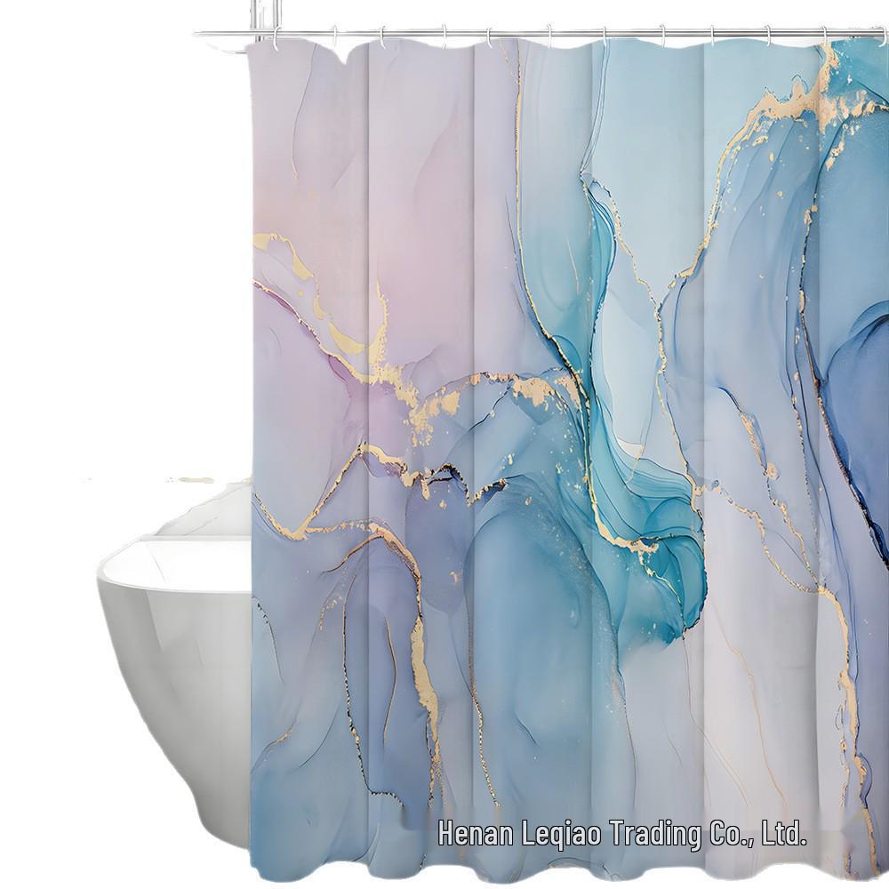 Dreamy Marble Gilded Pattern Shower Curtain with Hooks for Home Bathroom Decor