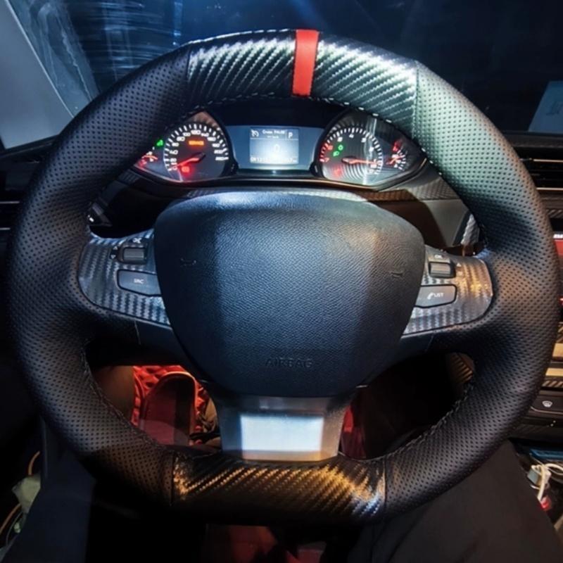 

Чохол на кермо автомобіля Протиковзкий Шкіряний Для Peugeot 308 2014 2015-2017 Плетіння на кермо Автомобільний аксесуар Red Blue Thread