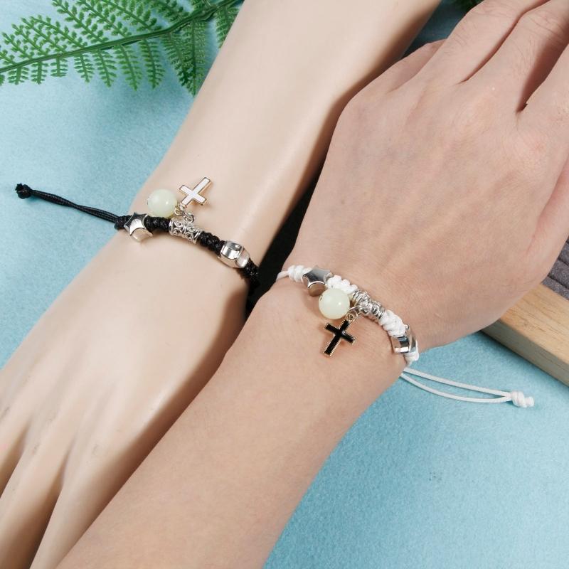 2 Pcs Braided Rope Bracelet Luminous Bead Charm String Bracelet Adjustable Friendship Couples Bracelets Jewelry