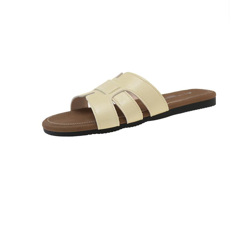 

Woven one-word drag women s outer wear 2025 summer new models with European and American square head fashion soft bottom beach cool slippers women 40 світло-жовтого кольору