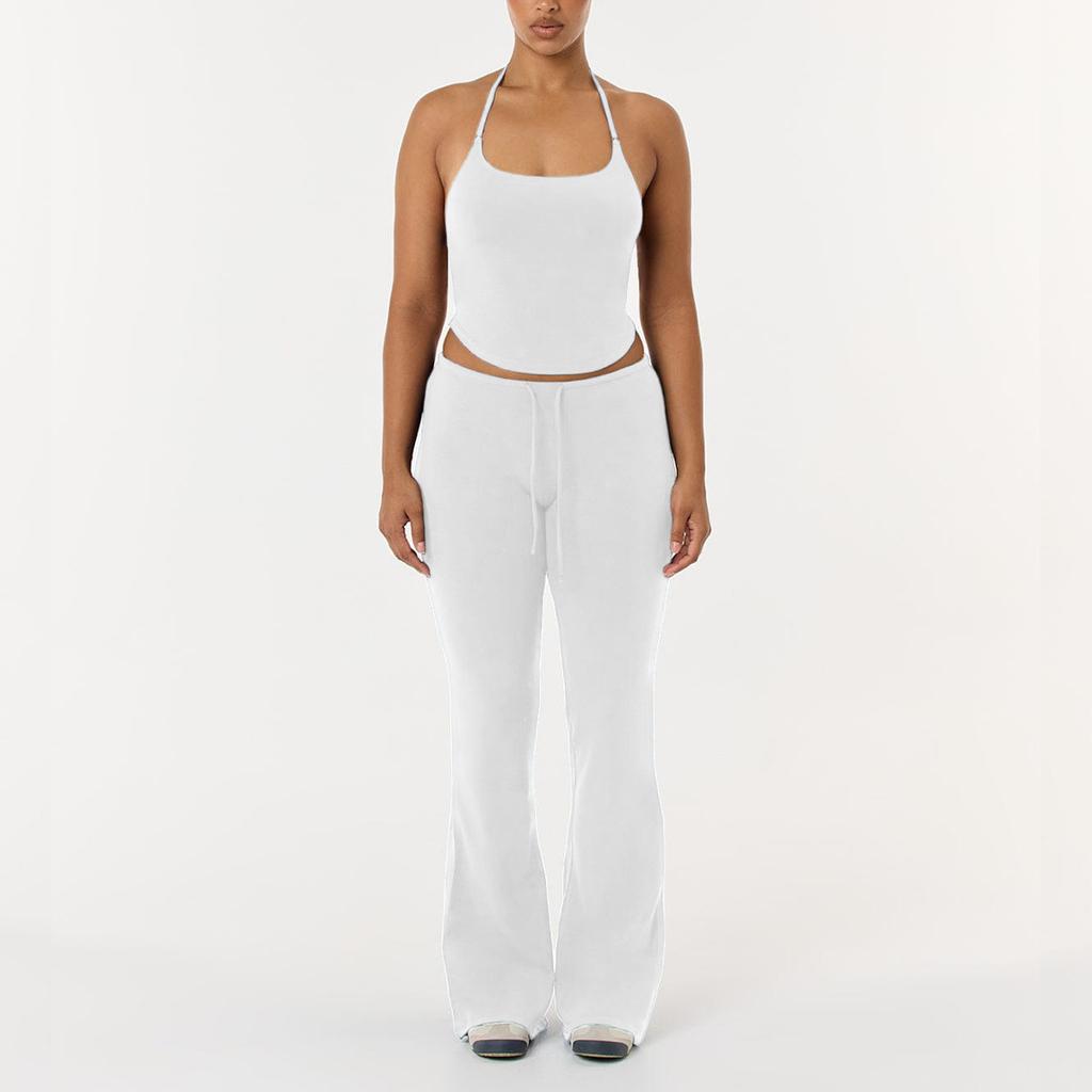 Yoga suit, women's running training, sports and fitness suit, flared pants, neck suspenders, and two sets of tops.