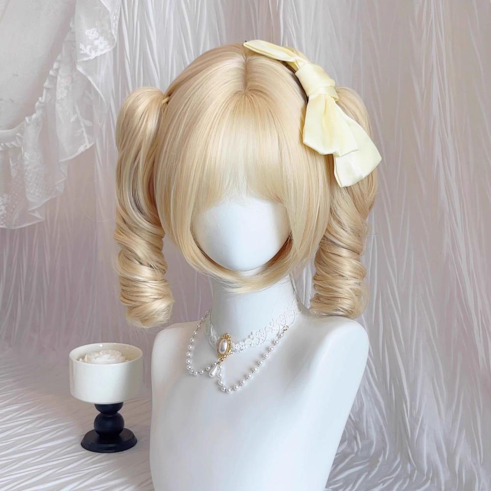 Air Bangs Short Curly Hair Bob Wig Heat Resistant Cosplay Lolita Hair Carnival