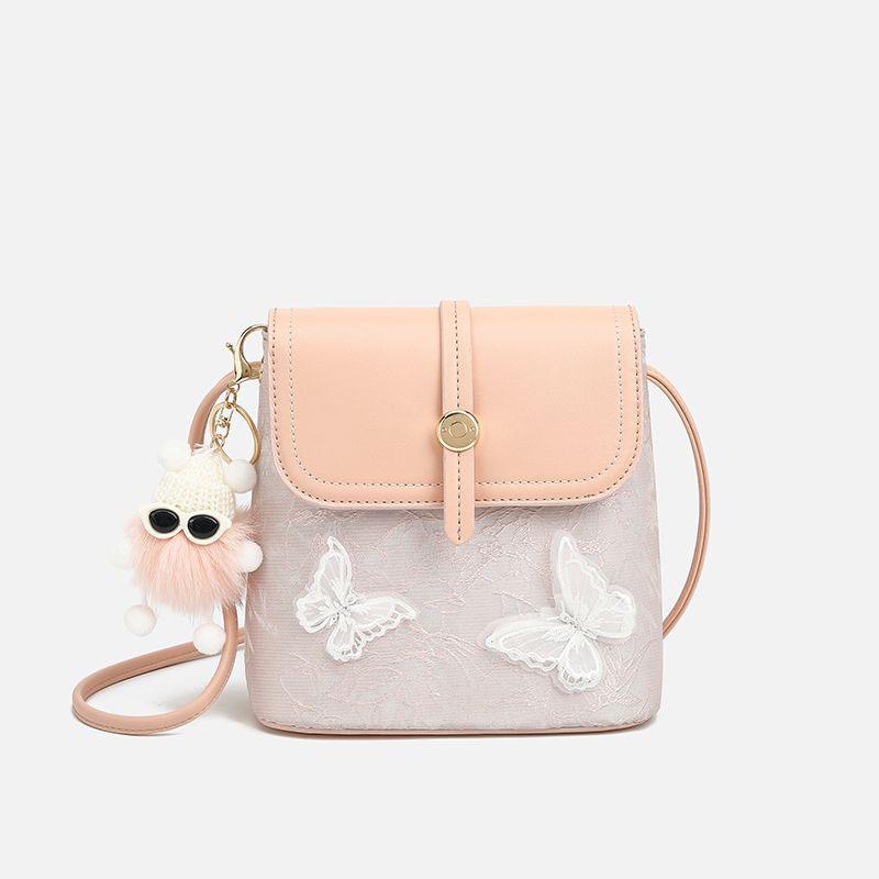 

2025 new cute cartoon butterfly printing pink bucket bag shoulder crossbody mobile phone bag with pendant gift розовый
