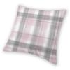 Federa per Cuscino Quadrata a Quadri Rosa e Grigio Poliestere Lino Velluto Creativa con Zip Federa Decorativa Custodia per Cuscino da Casa
