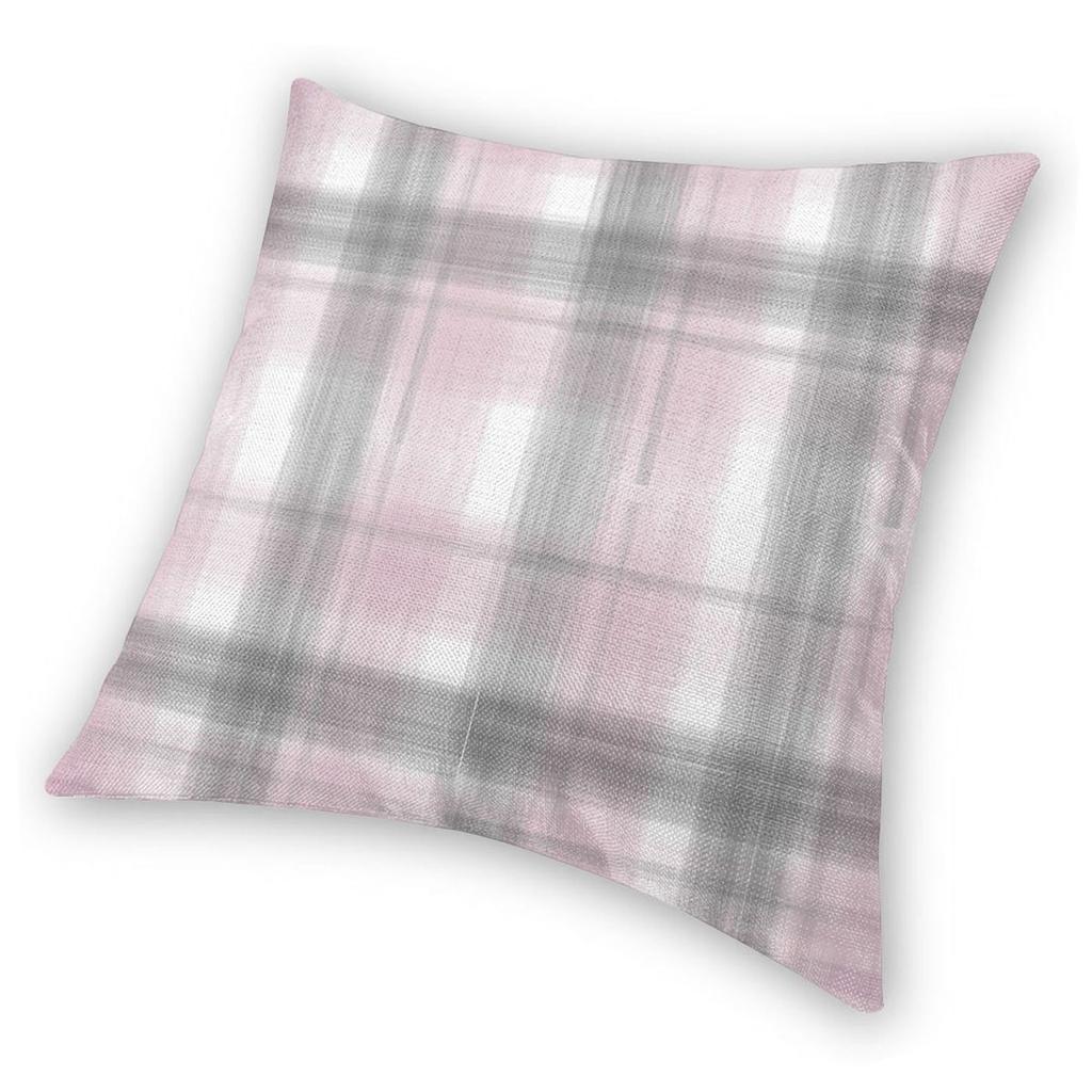 Federa per Cuscino Quadrata a Quadri Rosa e Grigio Poliestere Lino Velluto Creativa con Zip Federa Decorativa Custodia per Cuscino da Casa