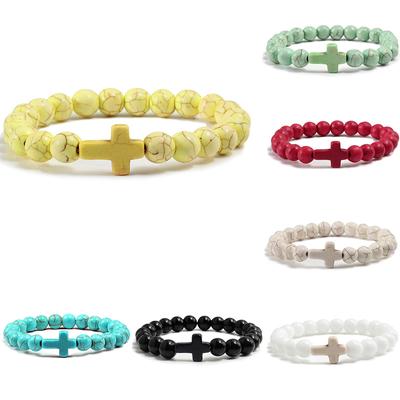 Pulseiras de contas foscas com pingente, feitas à mão, pedra natural, cruz de oração, 1 peça, pulseira masculina e feminina, joia, presente exclusivo