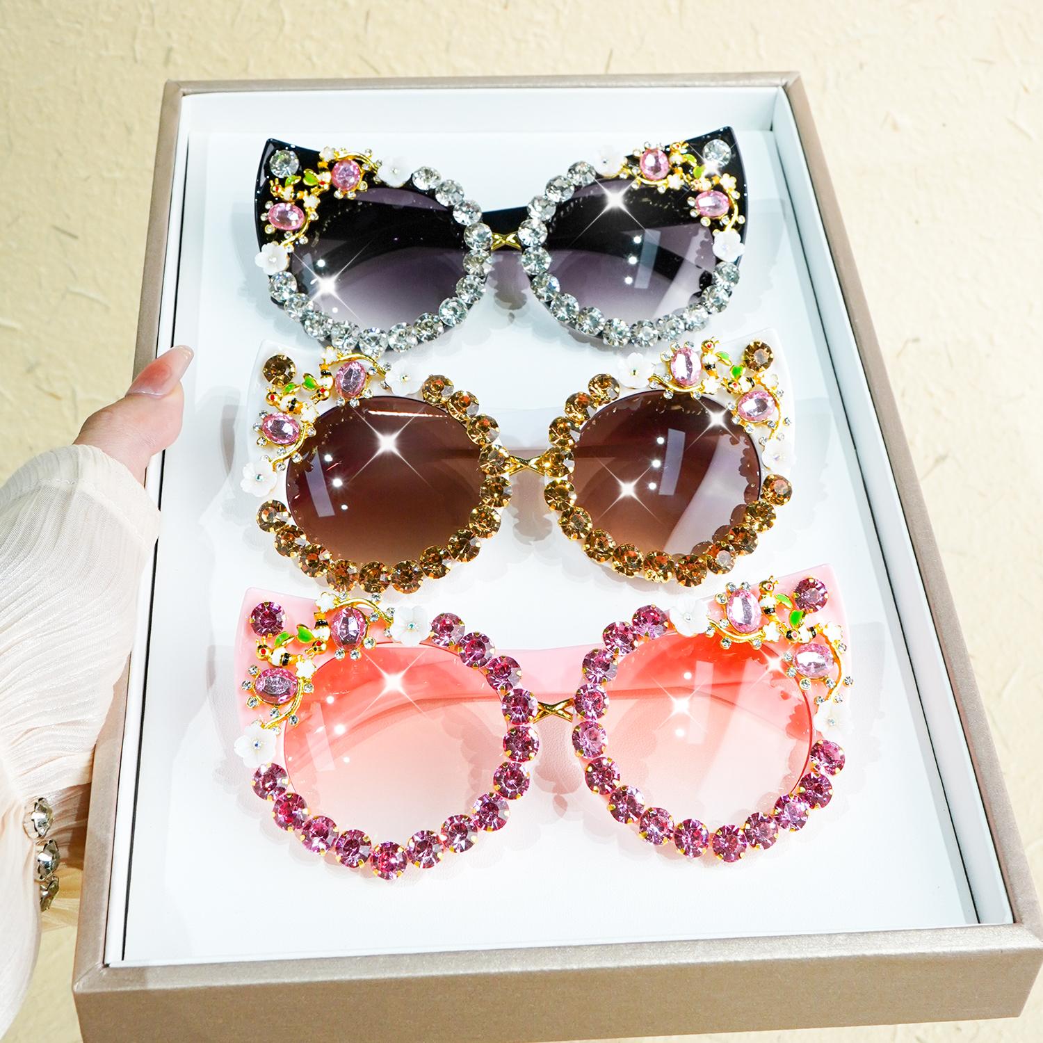 Dote Women's Luxurious Cat-Eye For Oversized Frame With Glittering Rhinestone Accents, Trendy And Glamorous Party Glasses