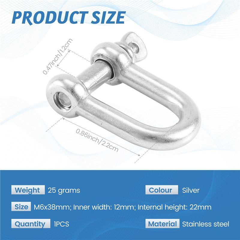 A60zm6x38mm Straight D-Shackle, Short, Stainless Steel AISI 316May