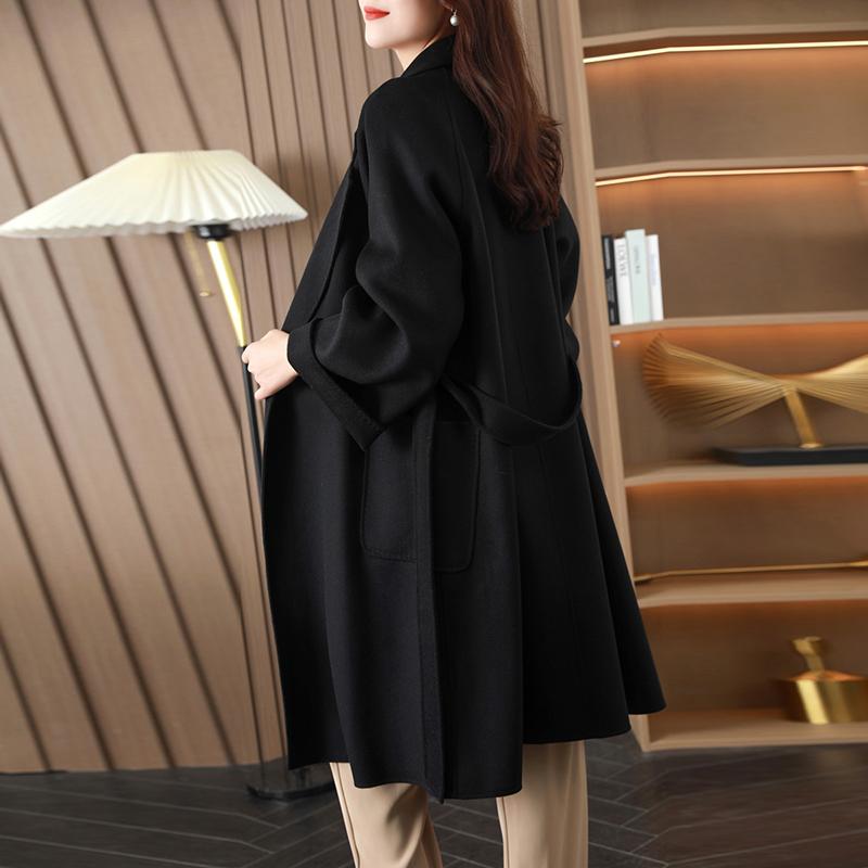 100% Wool Women Coat TIDENOVEL Autumn Wool Long Coat Handmade Pea Coat Winter Warm Wool Long Jacket Overcoat