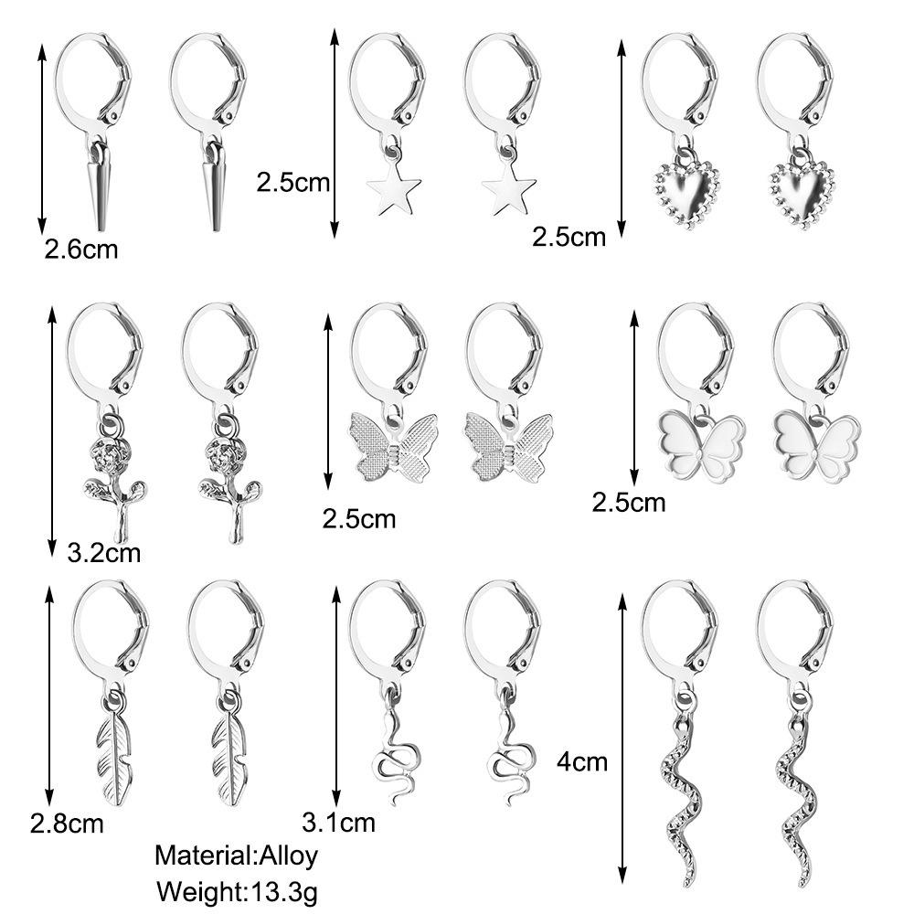 European & American Cross-border Women's Snake, Butterfly, Rose Ear Jewelry Set - 9 Pieces