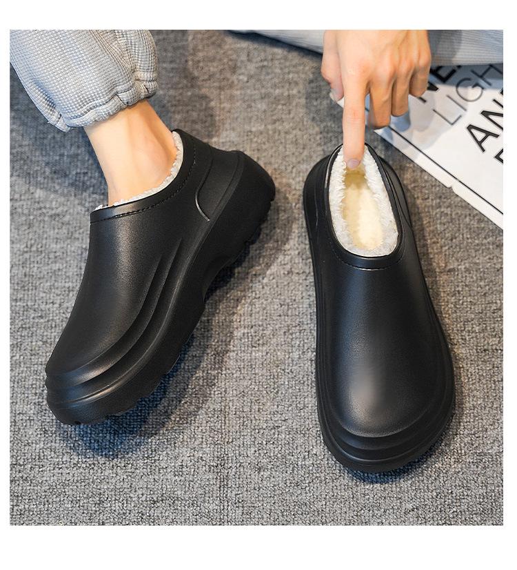 Men's Winter Plush Cotton Slippers: Thick, Waterproof, Non-Slip, Heel-Covered, Soft-Soled, Large Size, Warm.