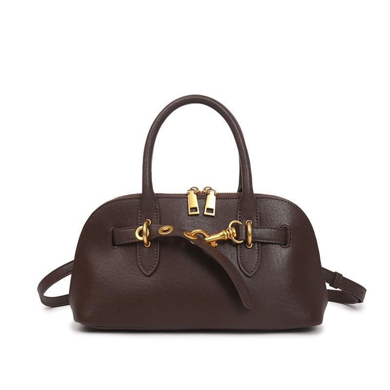 Womens Large Capacity Shell Crossbody Bag Top-Grain Leather Handbag Vintage Style Daily Use Shoulder