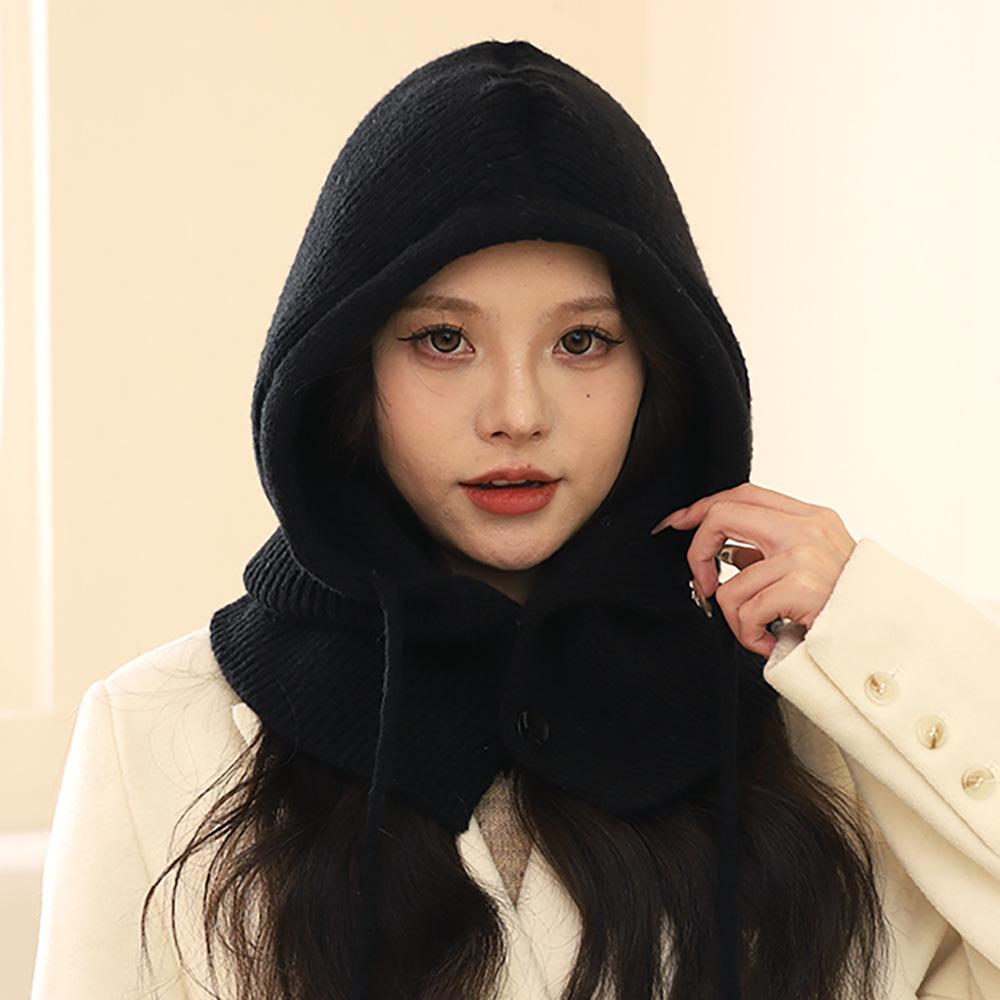 Korean Balaclava hat women's winter warm hat scarf integrated couple's ear protection wool knitted hat
