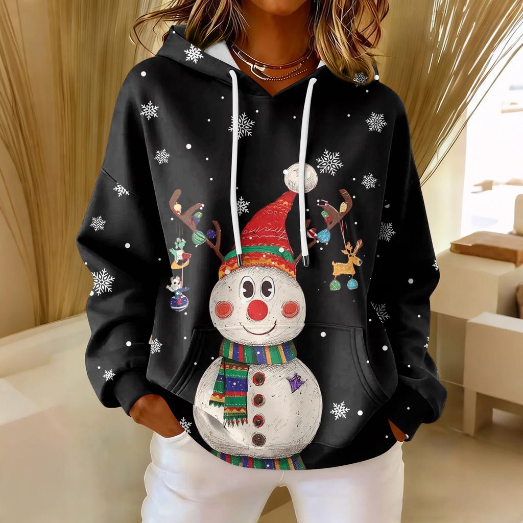 Women's Loose Comfortable Casual Fashion V-Neck Christmas Print Long Sleeve Hoodie