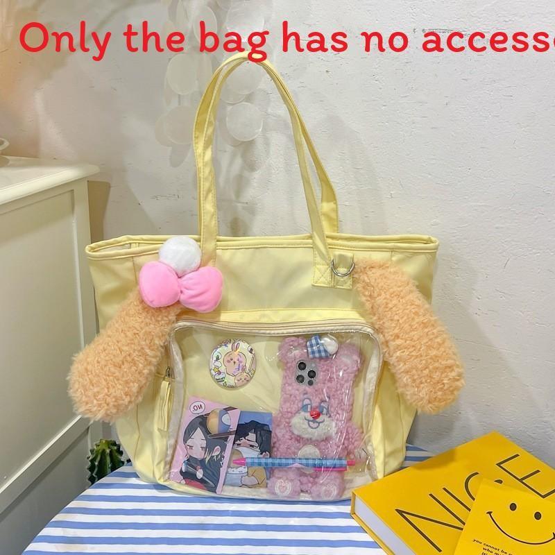 Cuter Ann Cookie Yellow Backpack With Plush Ears Large Capacity Pink Design Bow