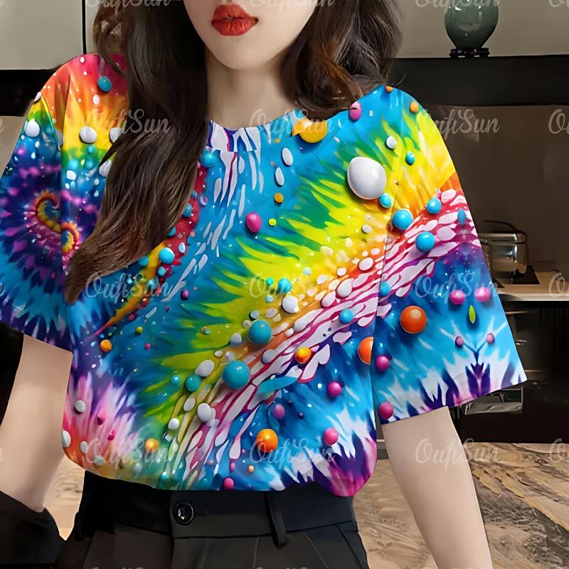 Summer Hot Sale Geometric Pattern 3D Print Short Sleeve round Neck T-Shirt Women's Fashionable Polyester Moisture Wicking Tee