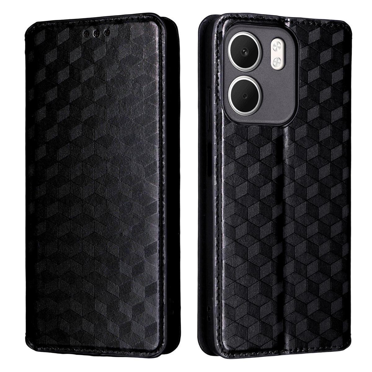 

For Oppo A5x 5G/4G Case Wallet Rhombus Imprinted Leather Phone Cover Black