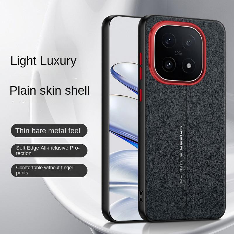 Plain Leather Middle Stitching Style Red Heightened Lens Ring Case For IQOO 15 13 VIVO IQOO Z10 Tturbo + z10 turbo Slim Cover