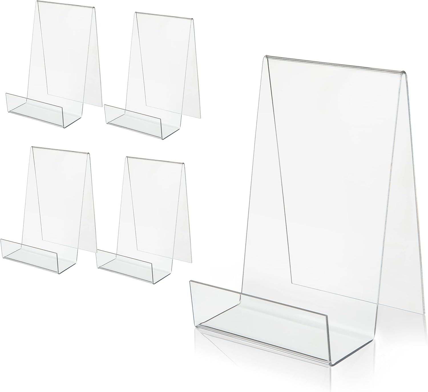 

Acrylic Book Easel Stand with Ledge Clear Easels Plate - 5 Pack for Books Display, Music Sheets, Artworks, CD, Tablet Holder