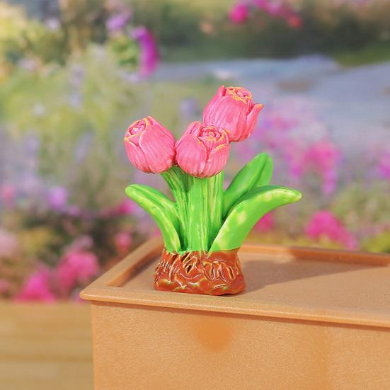 4 Peças Miniatura de Aglomerado de Flores Pequena Resina Falsa Girassol Tulipa Grama Modelo para Jardim de Fadas Micro Paisagem Decoração de Casa de Bonecas