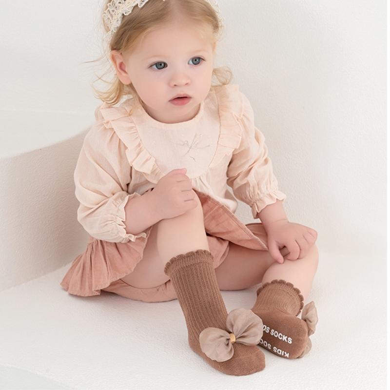 Children Socks with  Not  Slip Bottom & Lace Bowknot Toddler Safety Socks Smooth Stitching Socks for 1 to 5 Years