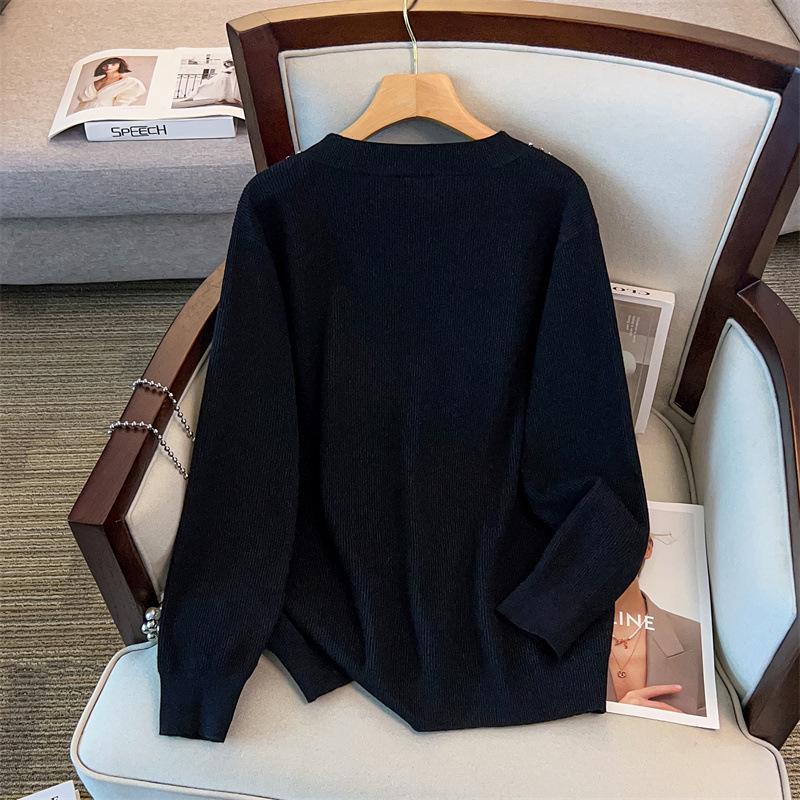 Plus Size V-Neck Loose Fit Long-Sleeve Knitted Sweater, Mid-Length, Slimming Design 200/300/350 Jin - Style 8097