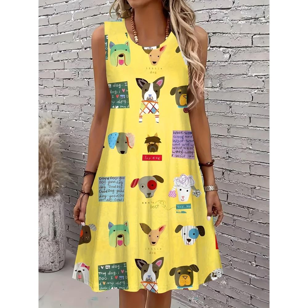 Women's Sleeveless Round Neck A-Line Dress Lions Zebras Elephants Vibrant Animal Print Dresses Y2k Ladies Clothes Woman Clothing