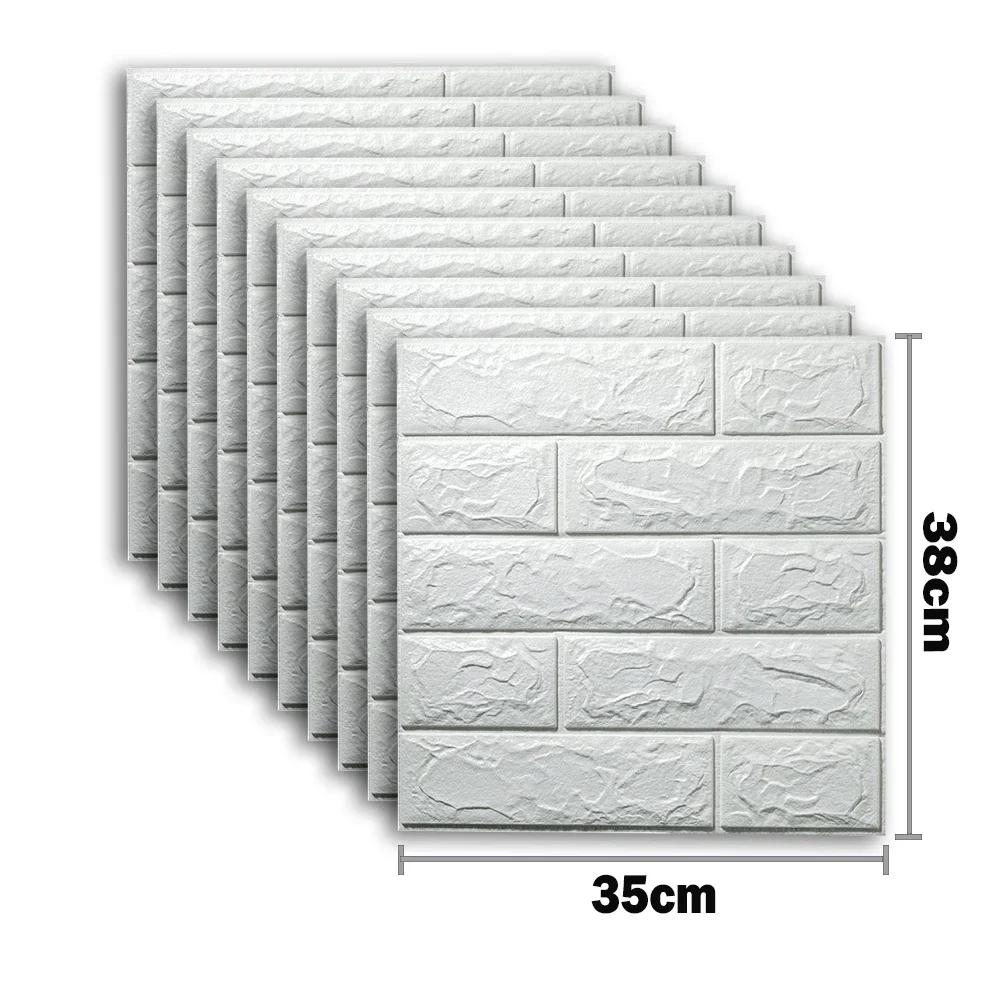 10pcs Self Adhesive Decor 3D Foam Wall Stickers Pane Room Waterproof Peel and Stick Brick Wallpaper for Interior Decoration