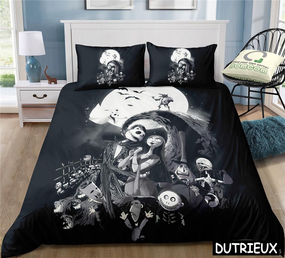 The Nightmare Before Christmas Duvet Cover Set 3D Cartoon Printed Bedding Set Queen King Size Comforter Cover Pillowcase Set