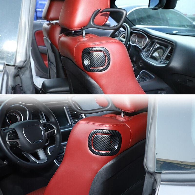 ABS Carbon Fiber Backrest Seat Handle Button Decor Cover Bezel Trim For Dodge Challenger 2016-2023
