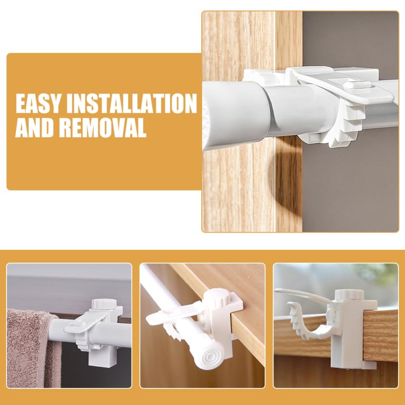 Ipetboom 4-Piece Curtain Pole Holder/Wardrobe Rod Bracket, Ceiling Mounting Bracket for Curtain Rods, No Drill Required. ABS White Wardrobe Rod Holder