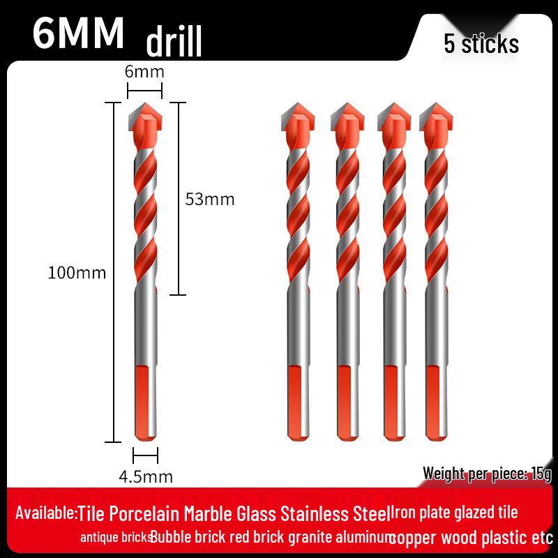 All-in-One 6mm Alloy Triangle Drill Bit for Tile, Concrete, Glass, and Cement