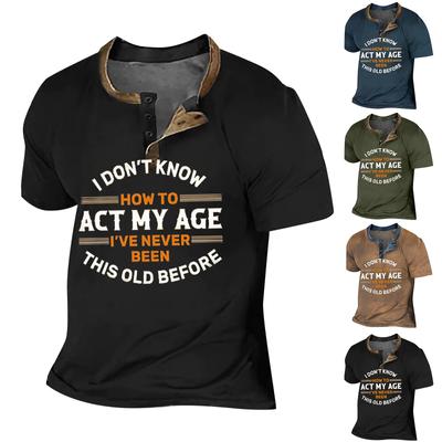 Men's  T-shirt T-shirts Graphic Text Black Military Green Pool Dark Gray 3D Printing Street Casual Short Sleeve Button Down Printed Clothing Basic