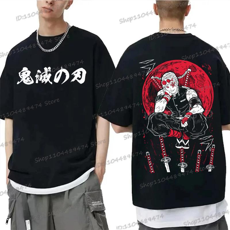 Men's Kimetsu No Yaiba Anime Clothing Uzui Tengen 2025 New Graphics T Shirt Loose Daily Round Neck Cotton Unisex Tops Tees
