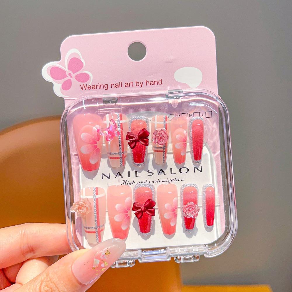 Cute Long Nail Sticker Cartoon Press on Nail New Nail Tips for Girls Students