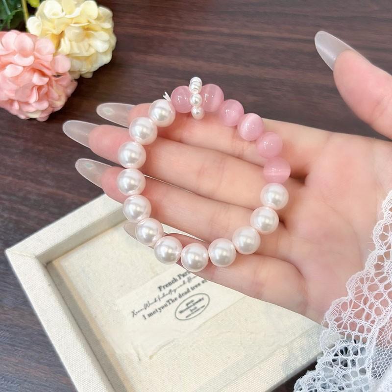 [Lychee custard] imitation powder crystal imitation pearl beads elegant and exquisite temperament high-end versatile jewelry