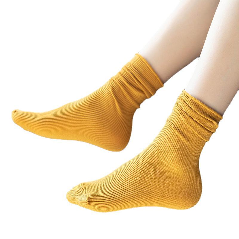 Women's Cotton Blend Fleece-Lined Mid-Calf Scrunch Socks – Warm, Thick, Japanese Style for Spring, Autumn, & Winter