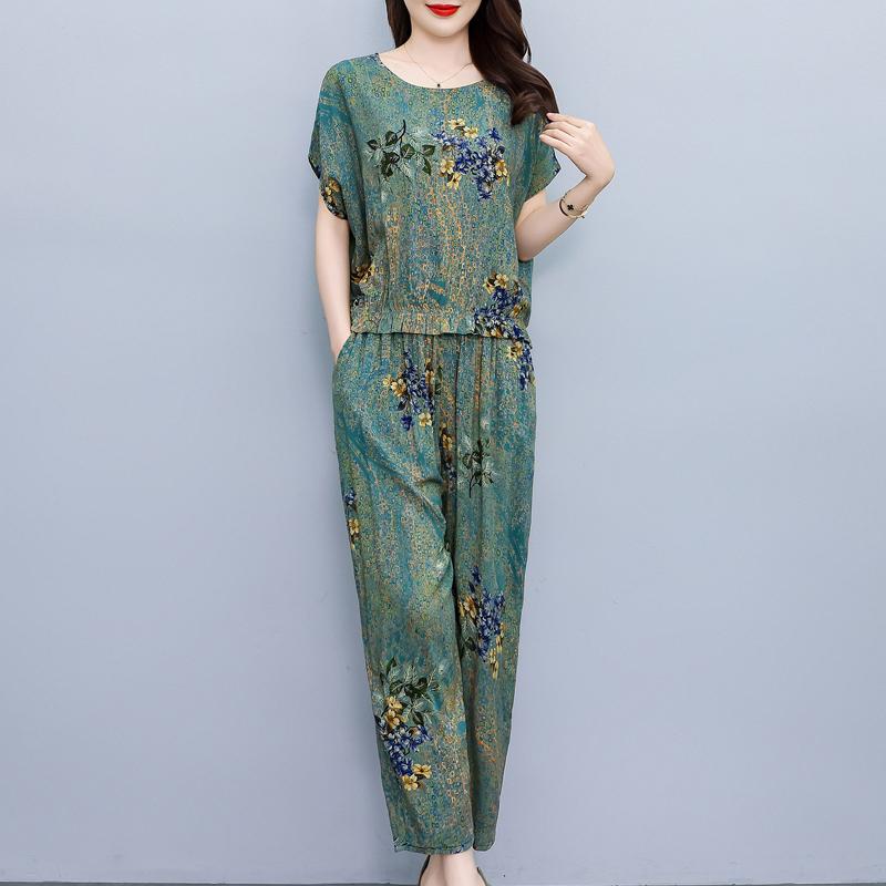 Plus Size Two Piece Sets Female Loose Elegant Pants and Blouse Set