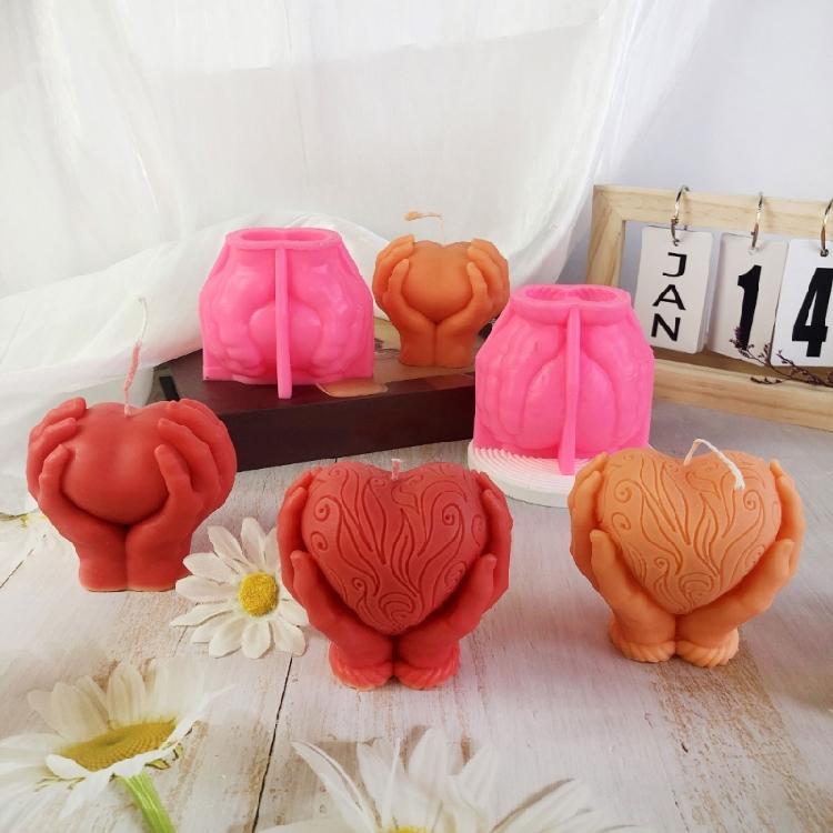 Hand Holding Heart Candle Mold 3D Heart Shape Candle Silicone Mold DIY Soap Mold