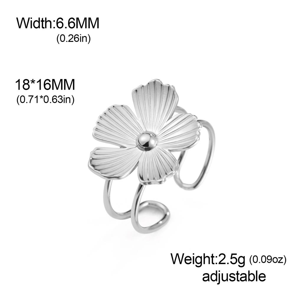 Adjustable Gold Plated Flower Rings for Women Stainless Steel Finger Rings 2026 Trendy Jewelry Anniversary Party Gifts New