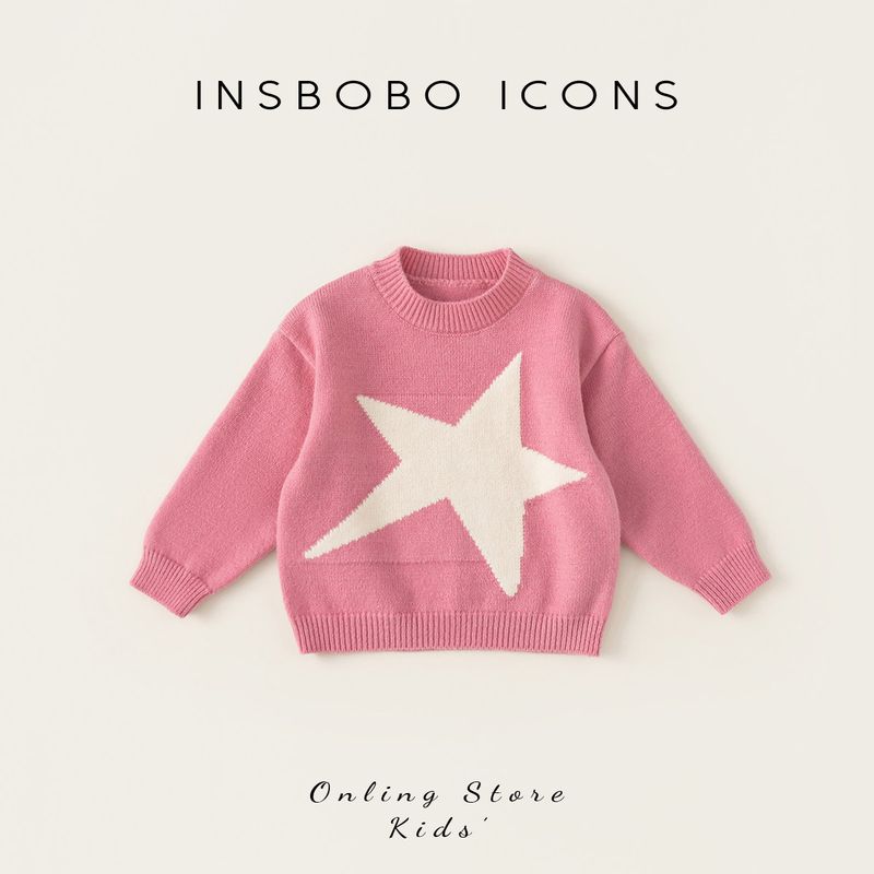 Insbobo Girls  Sweater 2026 New Baby Knit Top Spring and Autumn Style Boys  Autumn Outing Clothes Trendy Pink 100